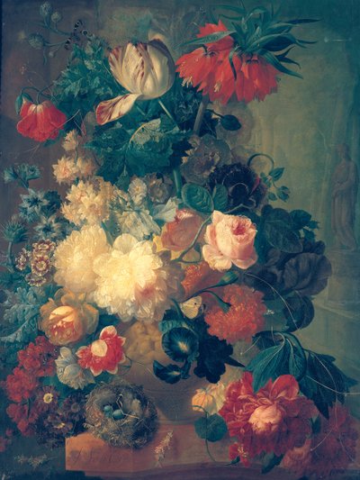 Flowers in a Vase with a Bird